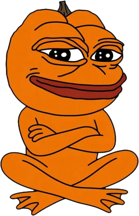 Pumpkin Pepe sitting smug